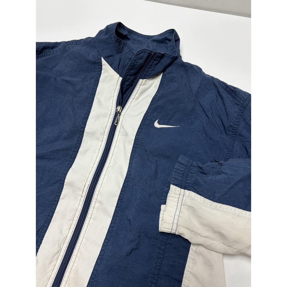 Vintage Nike Track Windbreaker Jacket Full Zip Up Sz Small YOUTH Navy/White READ
